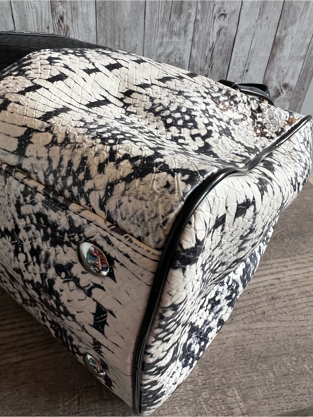Coach Nancy Exotic Black & White Snake-Print Satchel - Picture 6 of 14